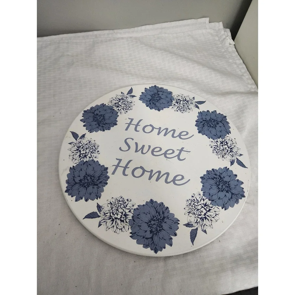 True Living Home Sweet Home Lazy Susan Blue Floral 12 Inch Rotating Turntable